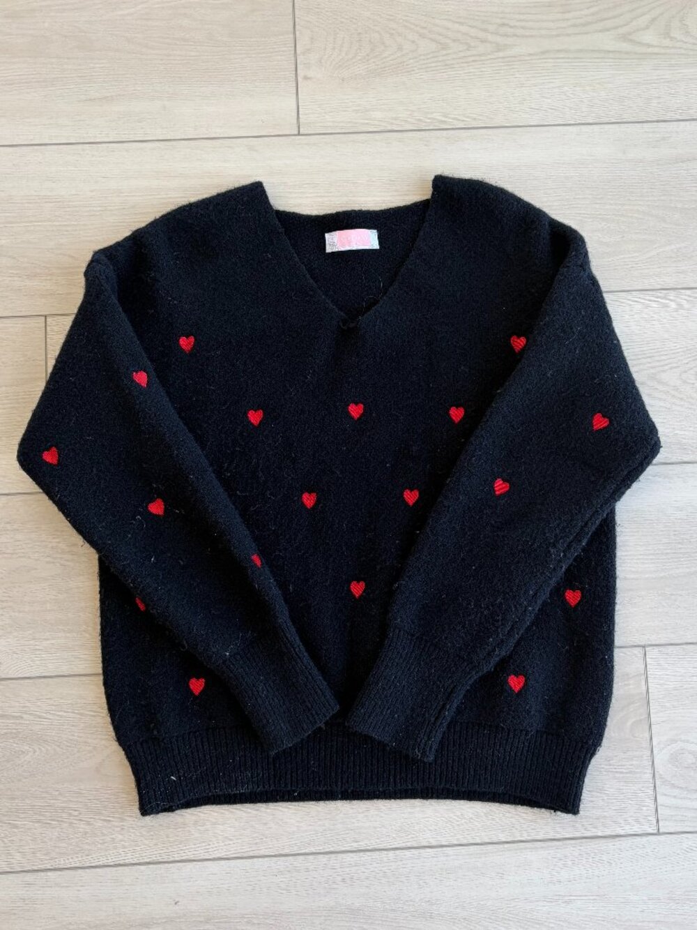 Black Sweater with Red Hearts